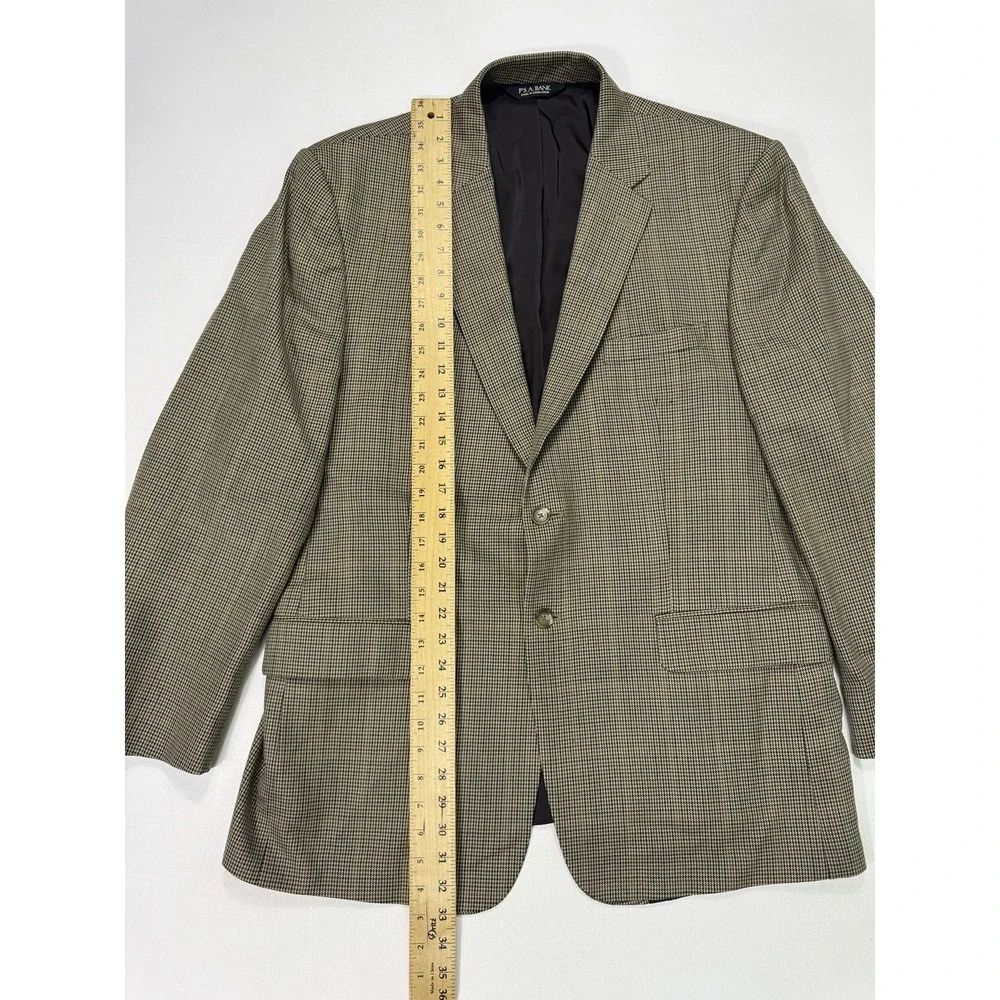 Jos A Bank 46R Brown Houndstooth Wool Sport Coat Blazer Traveler Tailored Fit